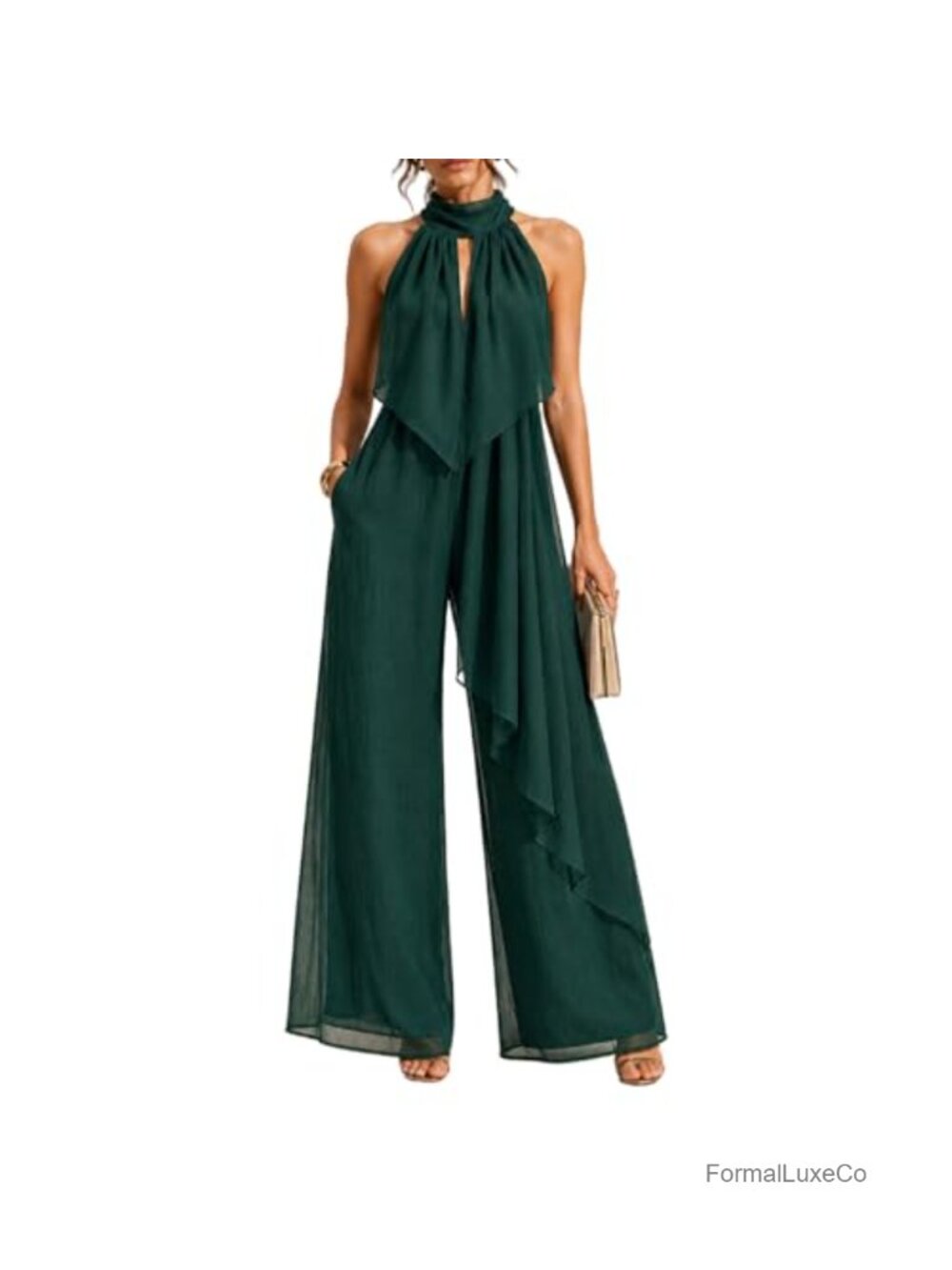 Women's Chiffon Halter Backless Wide Leg Jumpsuit Dressy Party